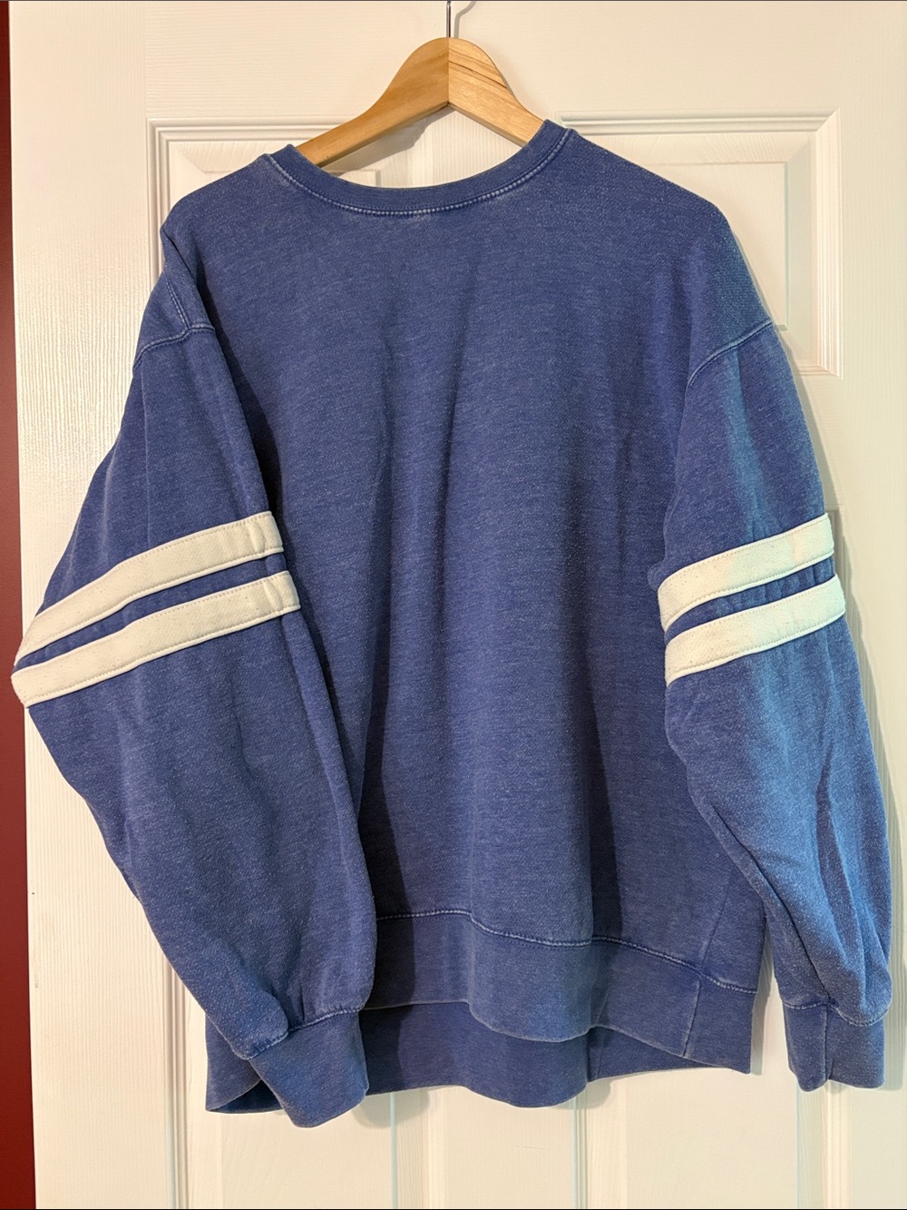 Vintage Blue Sweatshirt with White Sleeve Stripes